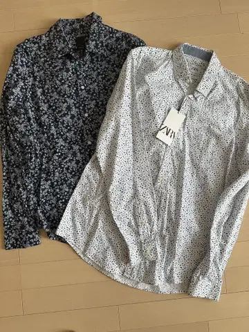 ZARA 자라 꽃무늬 네이비 셔츠 2장 세트