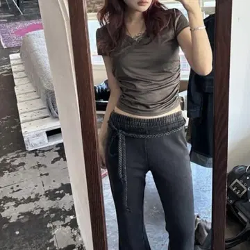 LAGUA GEM 워시 플레어 스웨트 팬츠