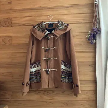 브라운 후드 부착 더플 코트