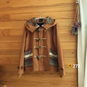 TITICACA 구매 브라운 후드 부착 더플 코트