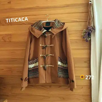 TITICACA 구매 브라운 후드 부착 더플 코트