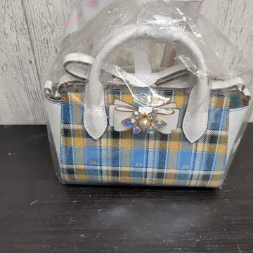 미니 핸드백 파랑과 옐로우 컬러 체크 무늬