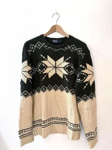 랄프 로렌 핸드 니트 스웨터 노르딕 무늬 그린 새상품급 남성용