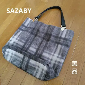 새상품급 SABARY 사자비 체크 무늬 토트백 그레이 계열