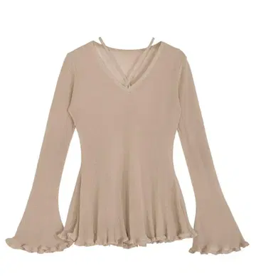 아메리 빈티지 SHEER FRILL V NECK KNIT TOP