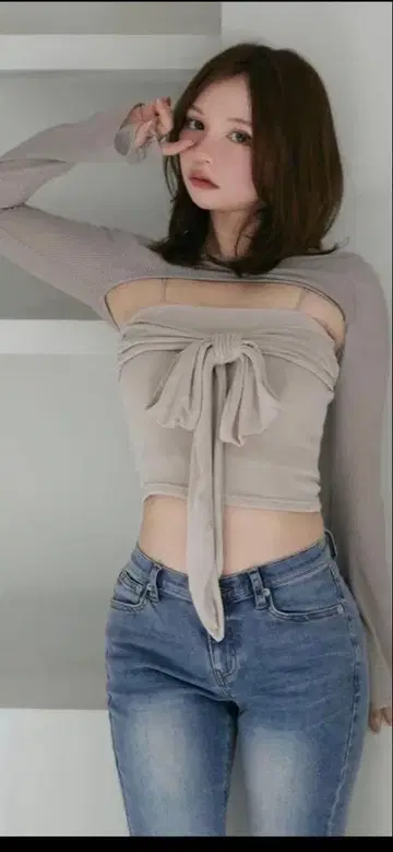 ANDMARY Shayla ribbon tops Beige