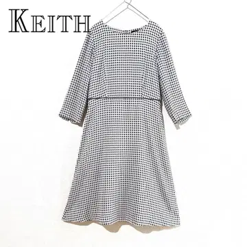 [ KEITH ] 꽃무늬 도트 원피스 올 패턴 긴팔 36/S 화이트