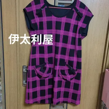 이타리야 블랙과 핑크 체크 무늬 반팔 튜닉