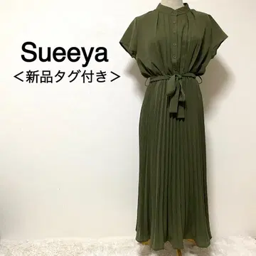 Sueeya 모스그린 컬러 플리츠 스커트 반팔 원피스