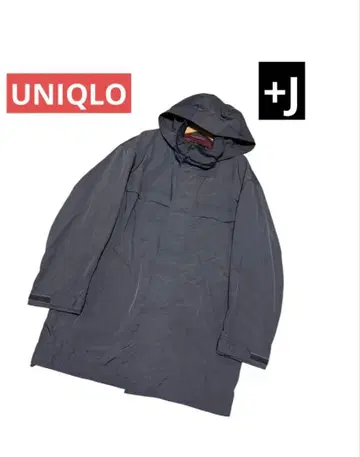 유니클로+J 남성용 오버 사이즈 롱 나일론 자켓 후드 탈부착 가능