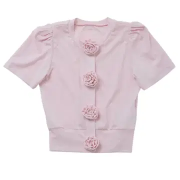 Rose flower motif short sleeve cardigan