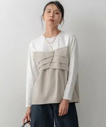 [세탁 가능] 울 라이크 뷔스티에 콤비 디자인 티셔츠