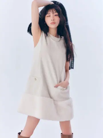 LILY BROWN 퍼 도킹 미니 원피스