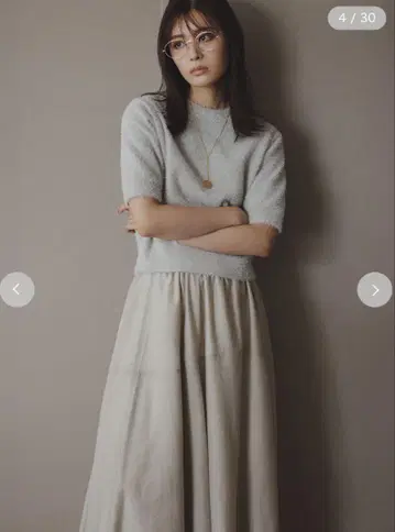 Mila Owen 세트 아이템 라메 퍼프 슬리브 니트 플레어 스커트