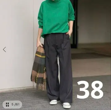 Spick & Span 하이브리드 더블 크로스 원턱 팬츠