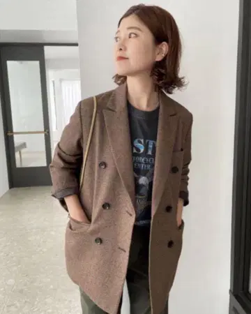 스픽 앤 스팬 링 트위드 더블 브레스트 자켓