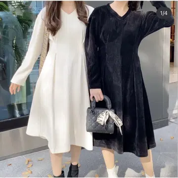 허리 턱 V넥 원피스