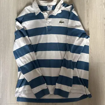 Lacoste 긴팔 피케 셔츠 파랑과 하양 스트라이프