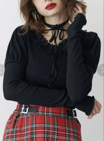 jouetie 프릴 넥 레이어드 상의