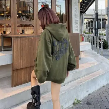 HTH 하트 로고 후디 하트 로고 후드티 카키