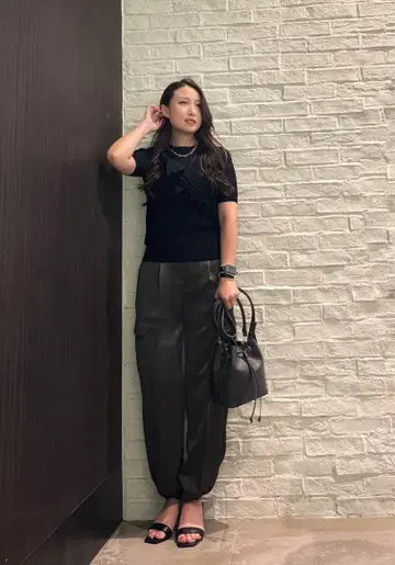 PLST 새틴 파라슈트 카고 팬츠