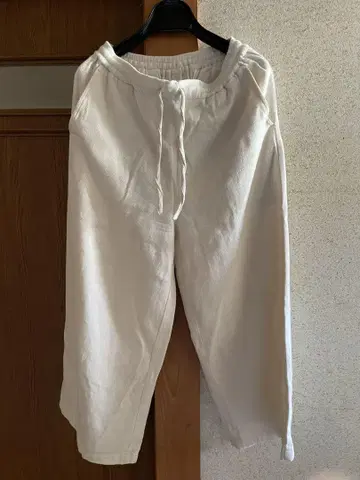 MUJI 화이트 이지 팬츠 와이드 팬츠 앵클 기장