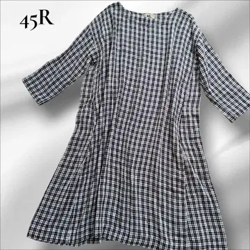 45R 원피스 튜닉 거즈 원단 깅엄 체크 블랙 화이트