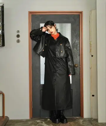 tinajojun 멀티 웨이 가죽 트렌치코트 가죽 자켓 블랙