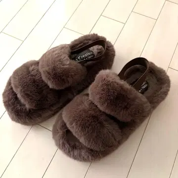 시마무라 퍼 샌들 L 다크 브라운