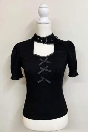 MARS 하트 벨트 골지 상의 - 블랙