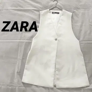자라 ZARA 롱 베스트 비쥬 버튼 XS 슬릿 백 벨트 화이트