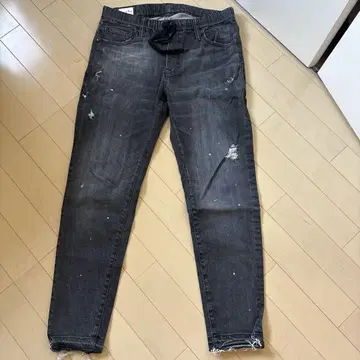 데미지 가공 스키니 데님 다크 그레이