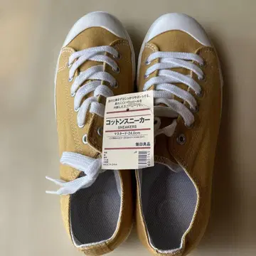 택 포함 새상품 무인양품 코튼 스니커즈 24.0cm 머스타드