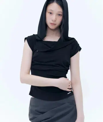 MISEKI SEOUL Draped mod hoodie top BLACK
