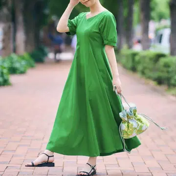 Sirin 소프트 퍼프 오부 소매 원피스 그린