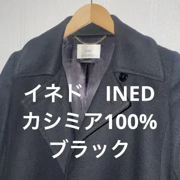 INED 이네드 블랙 미들 기장 캐시미어 코트 허리 벨트 포함