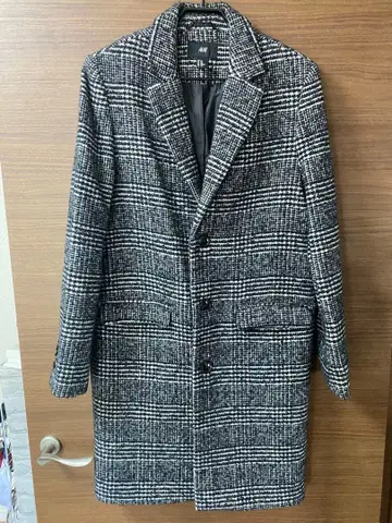 H&M 체스터 코트 블랙 화이트 체크 US34R