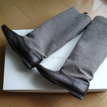새상품급 두 패밀리 비에라 x 인조 가죽 바이컬러 배색 롱 부츠 일본제