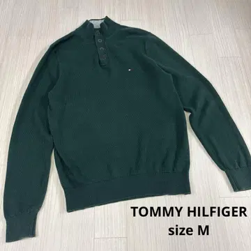 타미힐피거 버튼 하이넥 코튼 니트 그린 페이드