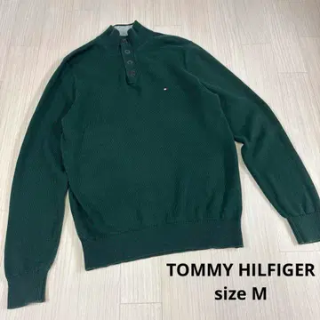 타미힐피거 버튼 하이넥 코튼 니트 그린 페이드
