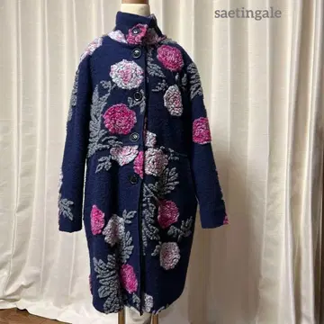 이탈리아제 압축 울 혼방 코트/네이비 꽃무늬