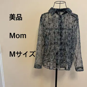 [새상품급] Mom/여성용/긴팔/시스루/셔츠/검정/블랙/패턴/앞 버튼