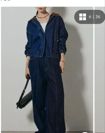 코듀로이 옷깃 데님 블루종 + 스티치 디자인 데님 팬츠