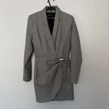 ZARA 체크 무늬 하운드투스 체크 패턴 랩 드레스 자켓