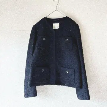 spick&span 일본제 트위드 노카라 자켓 스팽글 38