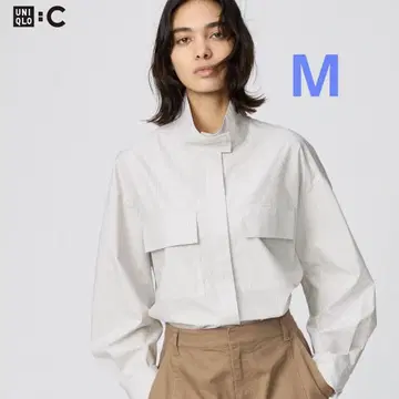 [ 새상품 ] 유니클로 UNIQLO 코튼 스탠드 카라 셔츠 자켓 베이지