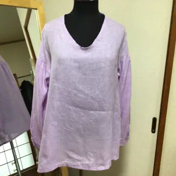 핸드메이드 연보라색 린넨 긴팔 셔츠