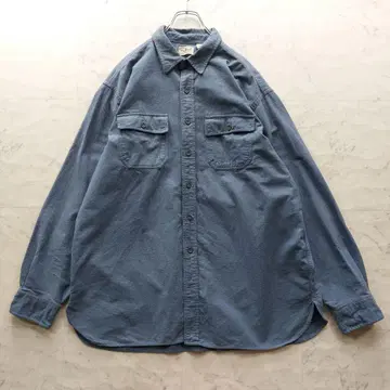 90s 새상품급 L.L.Bean 무지 플란넬 셔츠 XL 코튼 탁한 블루