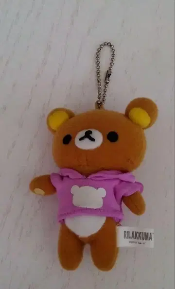 리락쿠마 컬러풀 후드티 마스코트 키체인 봉제 인형 퍼플 보라색