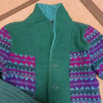 preloved 긴팔 가디건 S/P 그린 보라색 패턴